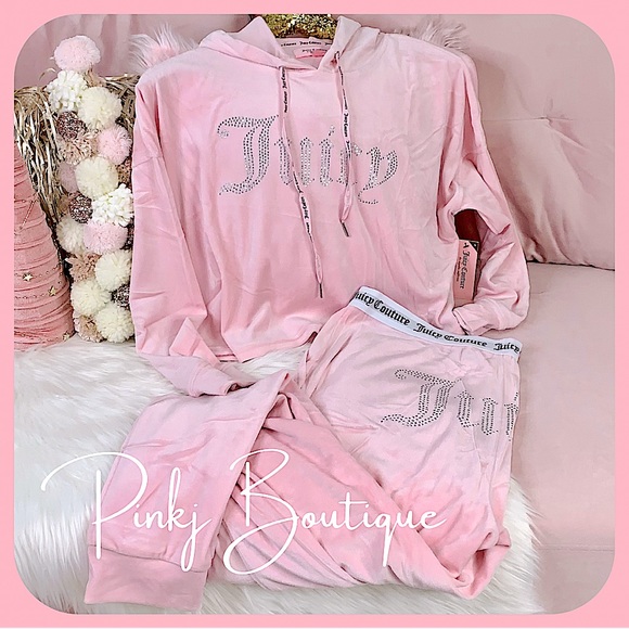 Juicy Couture Other - 💗💋{Juicy Couture} Pink Bling Jogger Pants | Hoodie Crop Top Lounge Pajama Set!